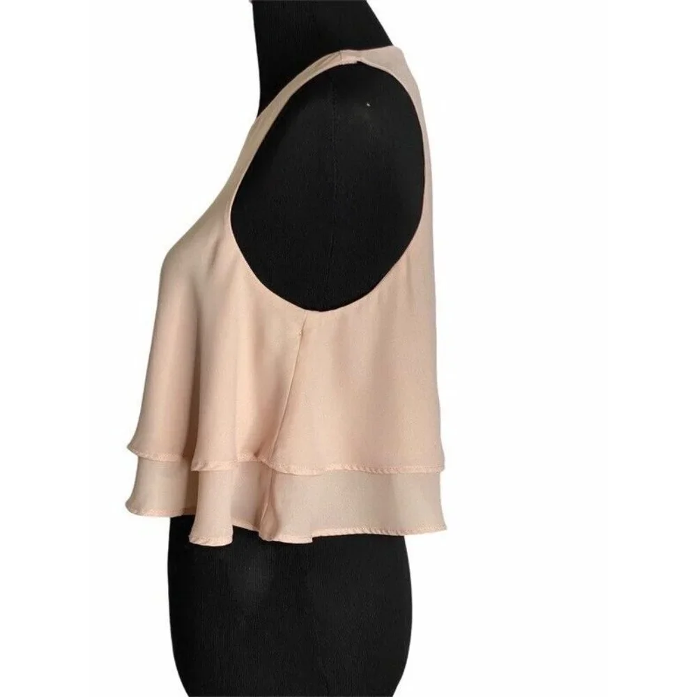 Show Me Your Mumu Womens King Crop Top Pink Crew Neck Keyhole Back Layered S New